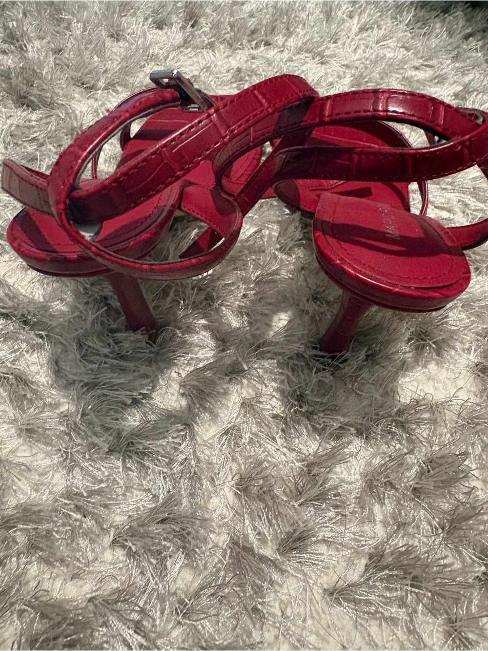 Marc Fisher Red Croc-Embossed Strappy Heels - Picture 2 of 6